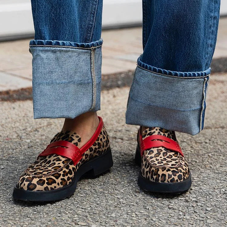 Mia | Women's Leopard Print Red Detail Loafers