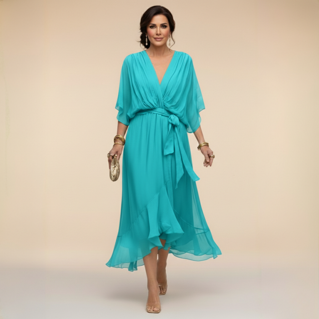 Monica | Women's Wrap V-Neck Flowing Midi Dress