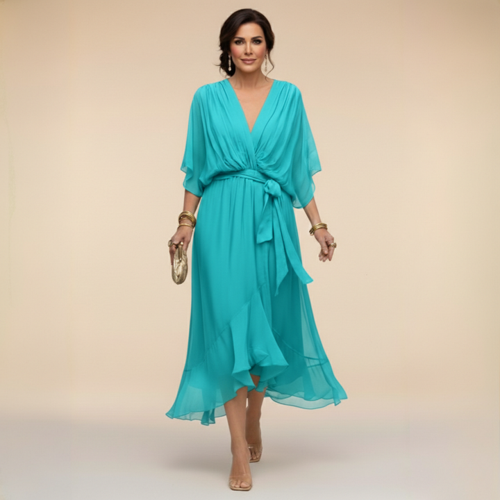 Monica | Women's Wrap V-Neck Flowing Midi Dress