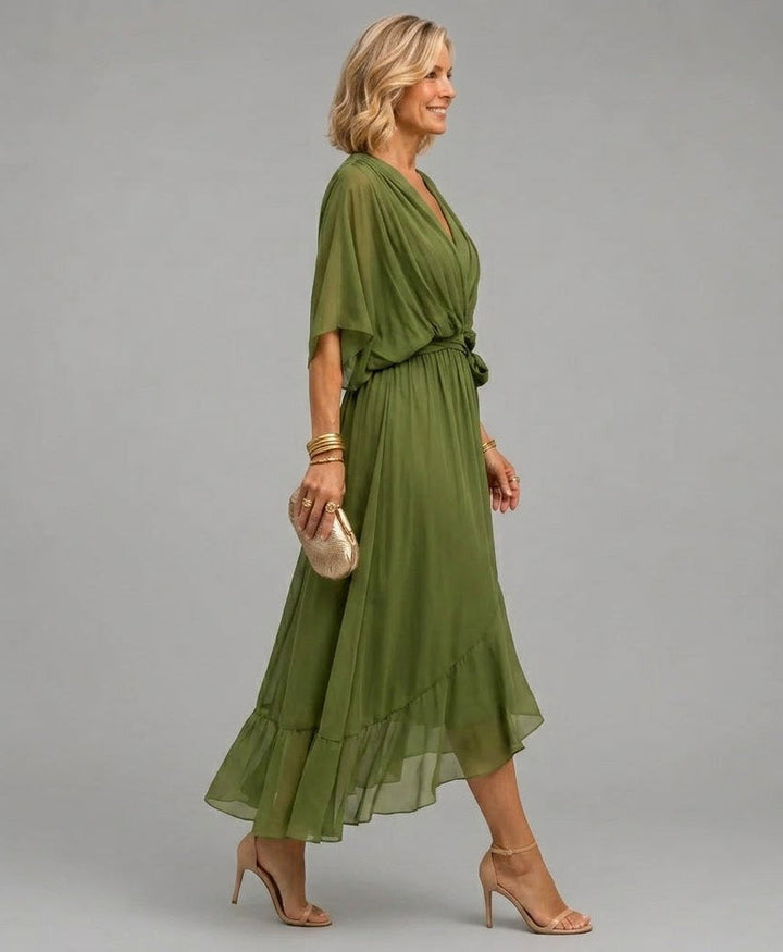 Monica | Women's Wrap V-Neck Flowing Midi Dress
