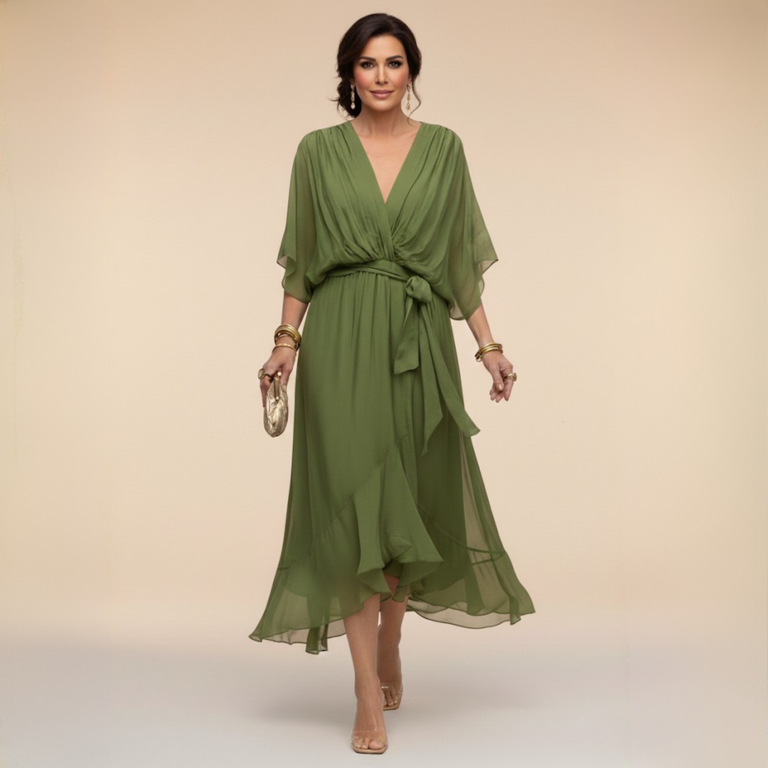 Monica | Women's Wrap V-Neck Flowing Midi Dress
