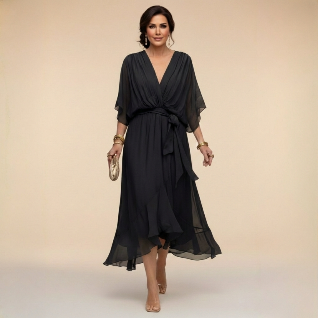 Monica | Women's Wrap V-Neck Flowing Midi Dress