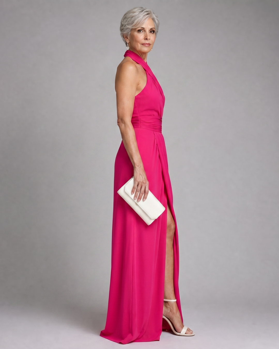 Vaelora | Women's Cross Halter Draped Side Slit Midi Dress