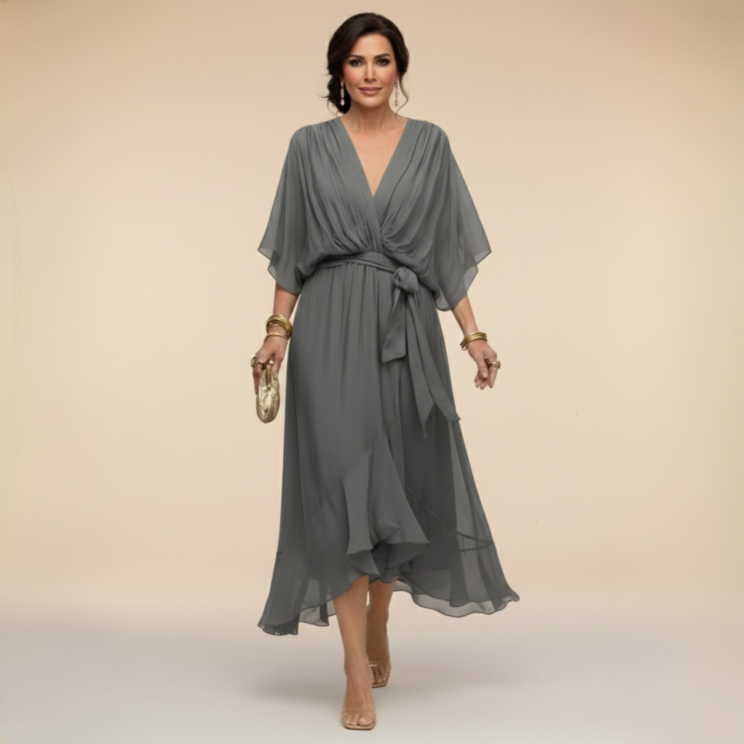 Monica | Women's Wrap V-Neck Flowing Midi Dress