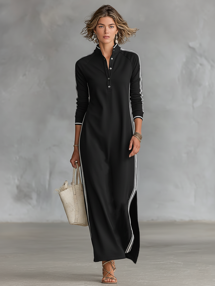 Harper | Women's Button-Down Collar Sweatshirt Maxi Dress