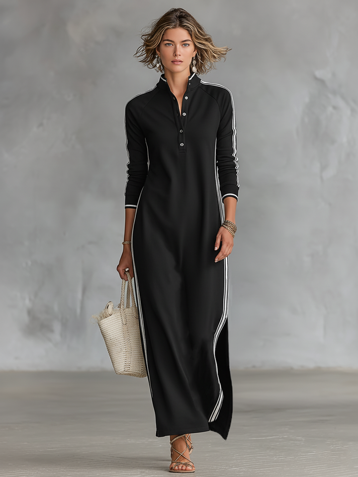 Harper | Women's Button-Down Collar Sweatshirt Maxi Dress