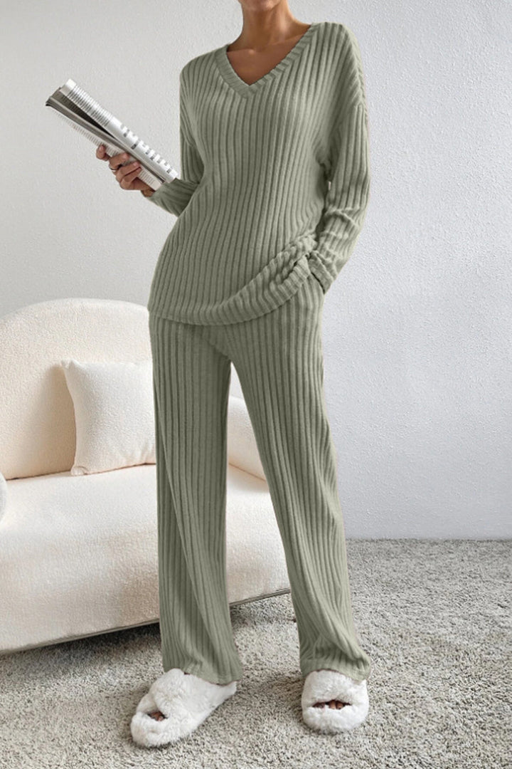 Lyra | Women's Ribbed V-Neck Top and Pants Set