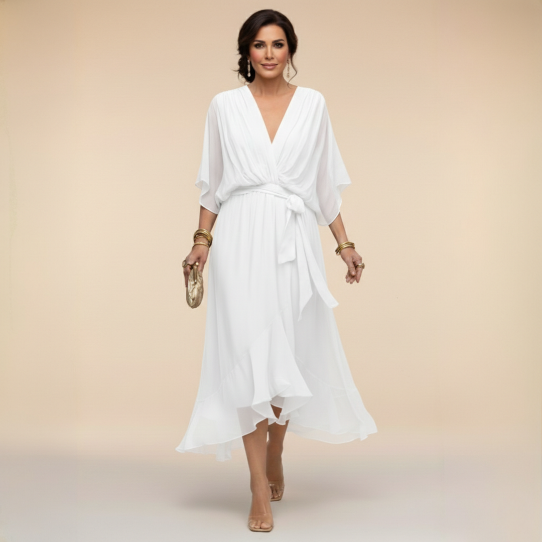 Monica | Women's Wrap V-Neck Flowing Midi Dress