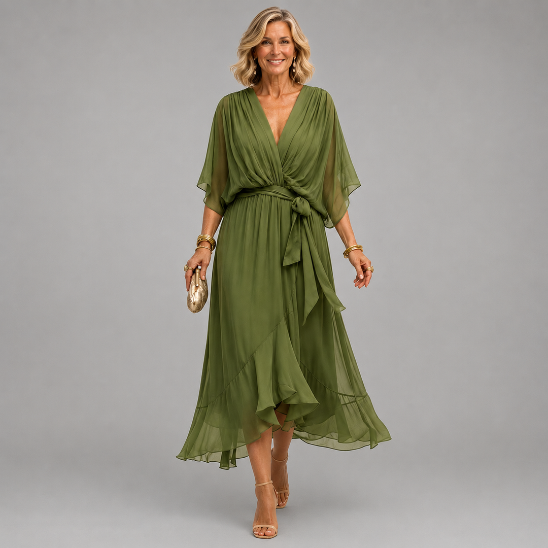 Monica | Women's Wrap V-Neck Flowing Midi Dress