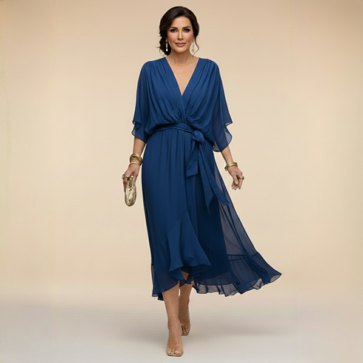 Monica | Women's Wrap V-Neck Flowing Midi Dress