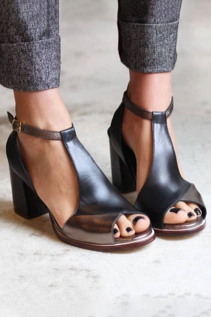Catherine | Women's Ankle-Strap Wide-Heel Black Pumps