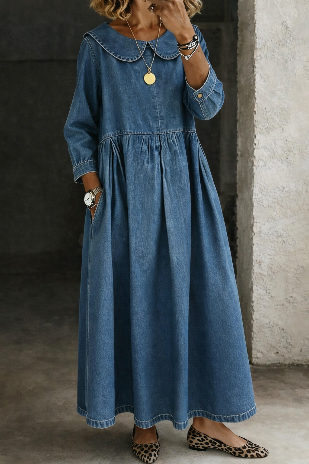 Clara | Women's Peter Pan Collar Denim Dress