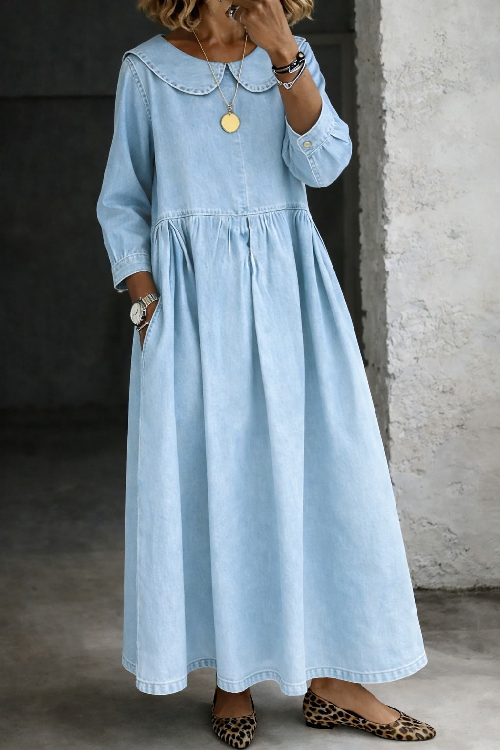 Clara | Women's Peter Pan Collar Denim Dress