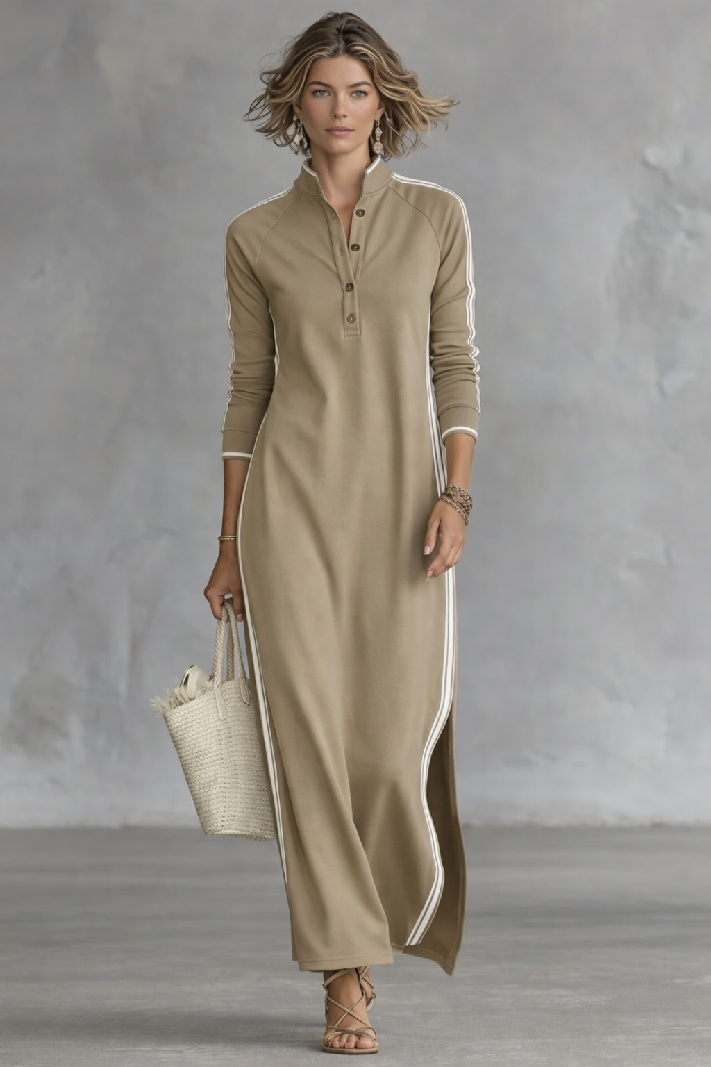 Harper | Women's Button-Down Collar Sweatshirt Maxi Dress