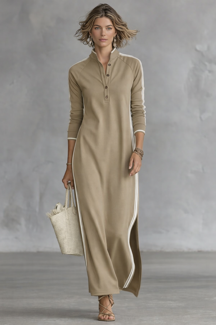 Harper | Women's Button-Down Collar Sweatshirt Maxi Dress