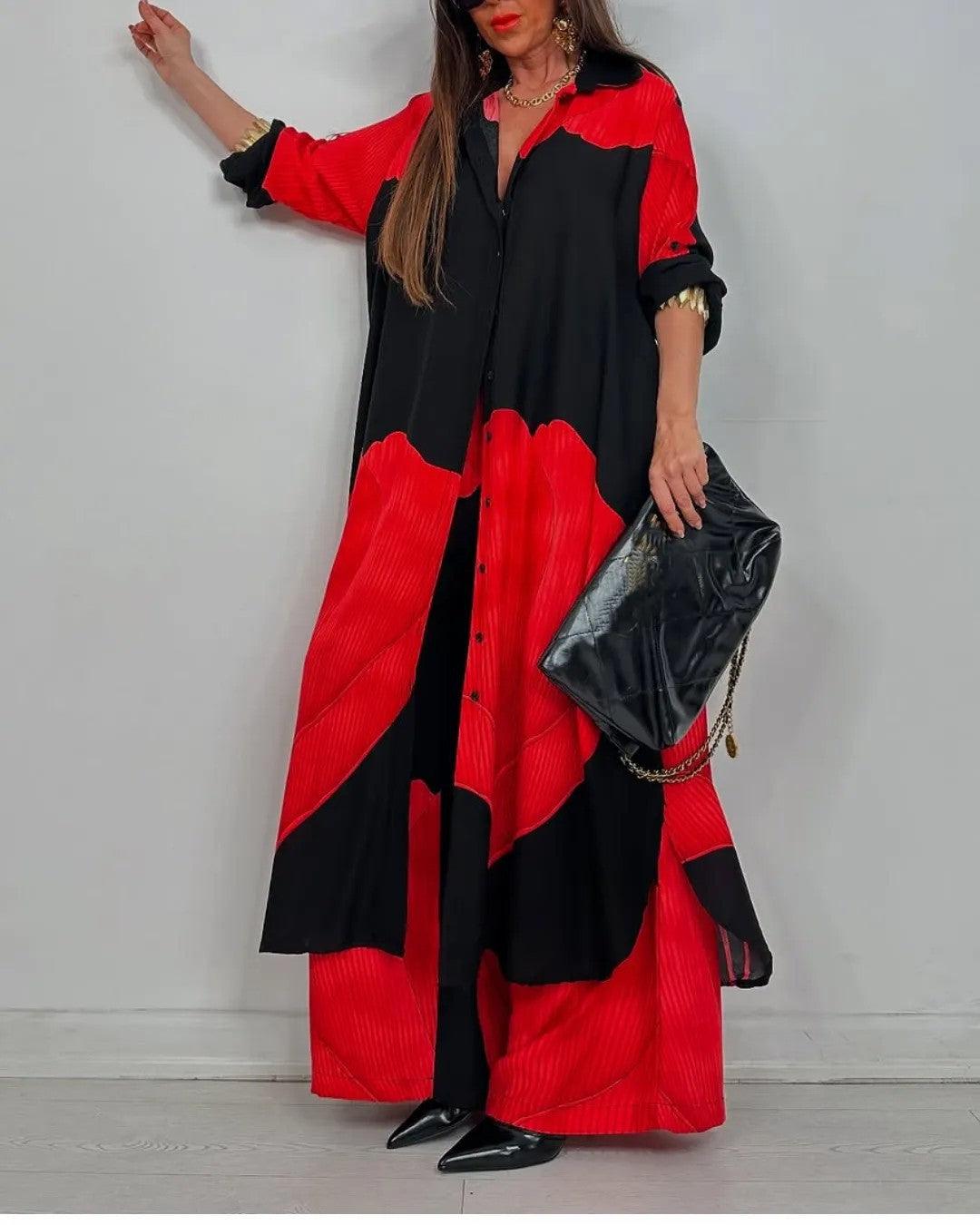 Trisha | Women's V-Neck Patchwork Two-Piece Set