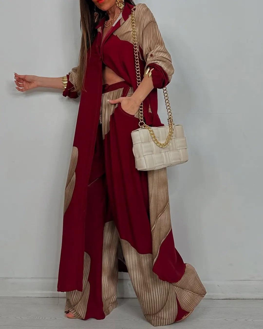 Trisha | Women's V-Neck Patchwork Two-Piece Set