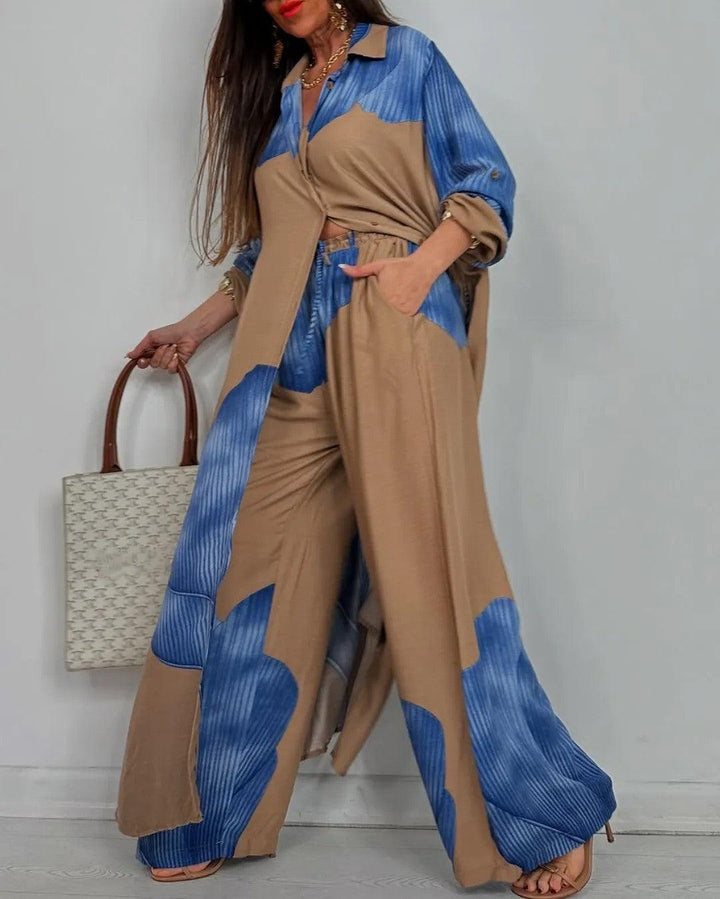 Trisha | Women's V-Neck Patchwork Two-Piece Set