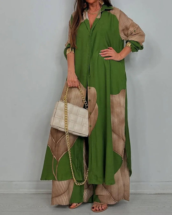 Trisha | Women's V-Neck Patchwork Two-Piece Set