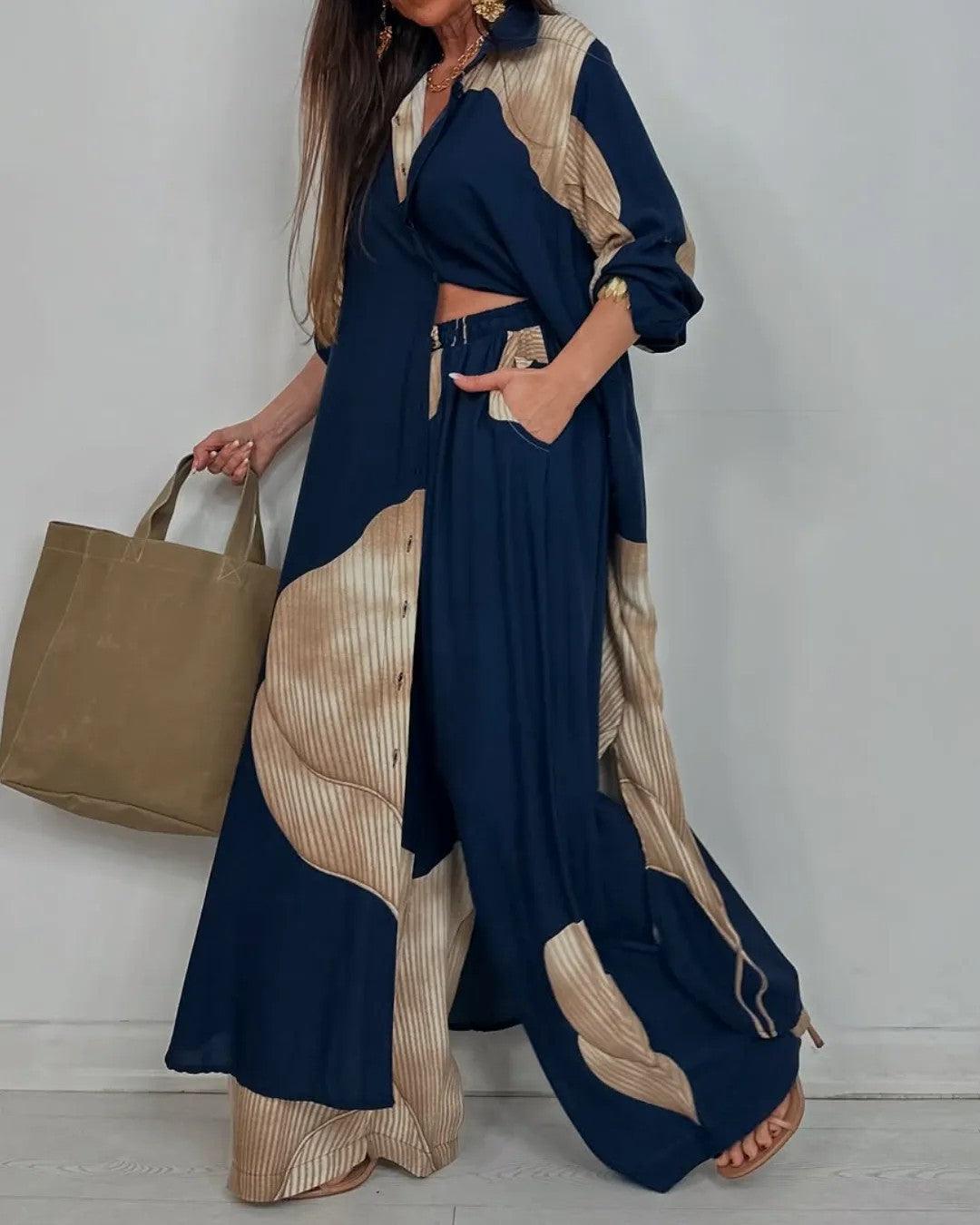 Trisha | Women's V-Neck Patchwork Two-Piece Set