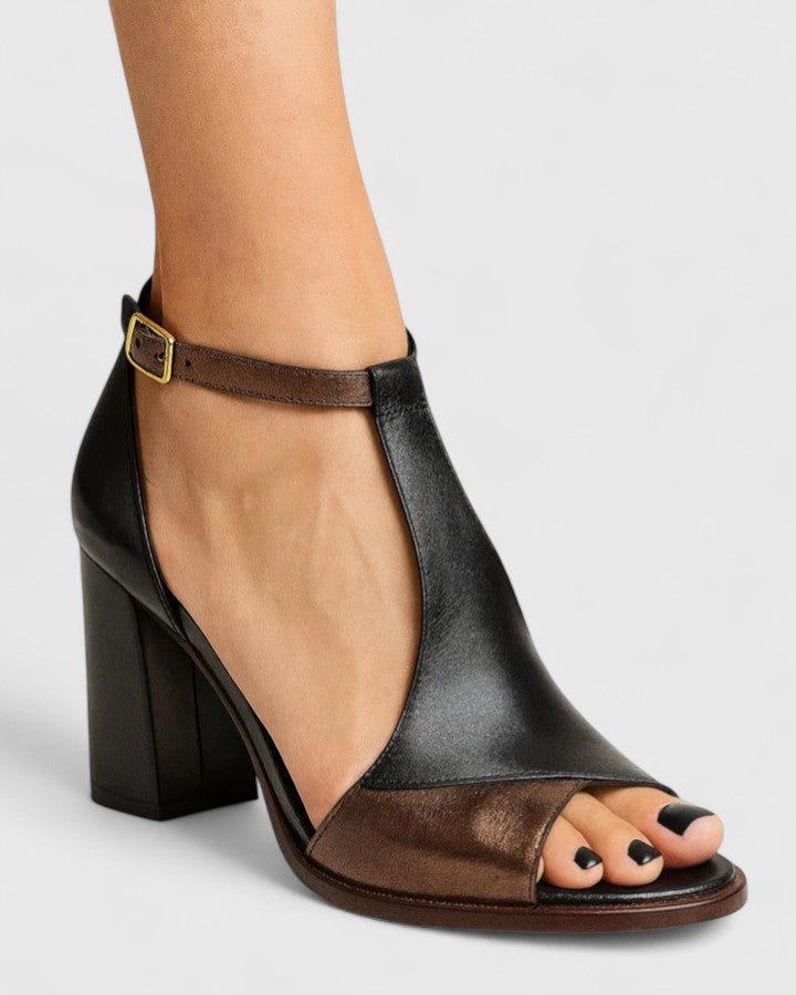 Catherine | Women's Ankle-Strap Wide-Heel Black Pumps