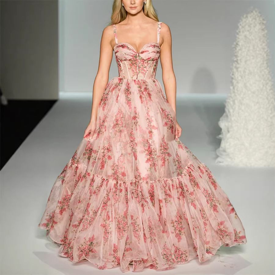 Elysian | Women's Corset Tiered Ruffle Tulle Gown