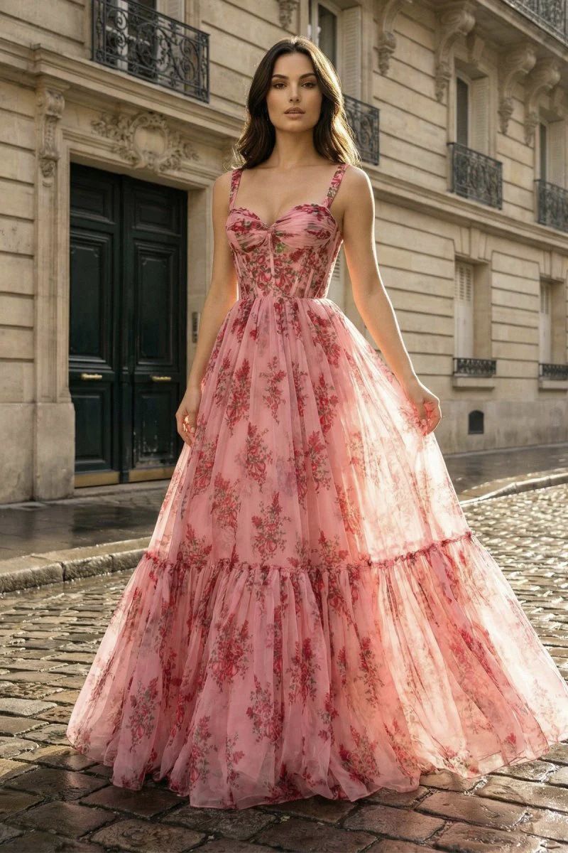 Elysian | Women's Corset Tiered Ruffle Tulle Gown
