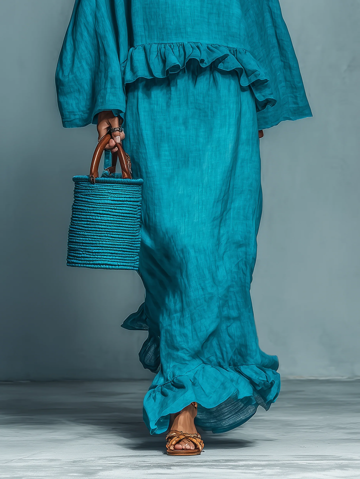 Julia | Women's Ruffled Blouse and Straight Skirt Set