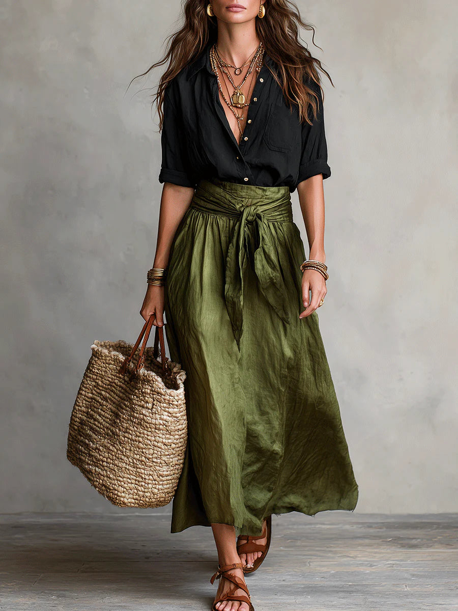 Vera | Women's Long-Sleeve Top and Midi Skirt Set
