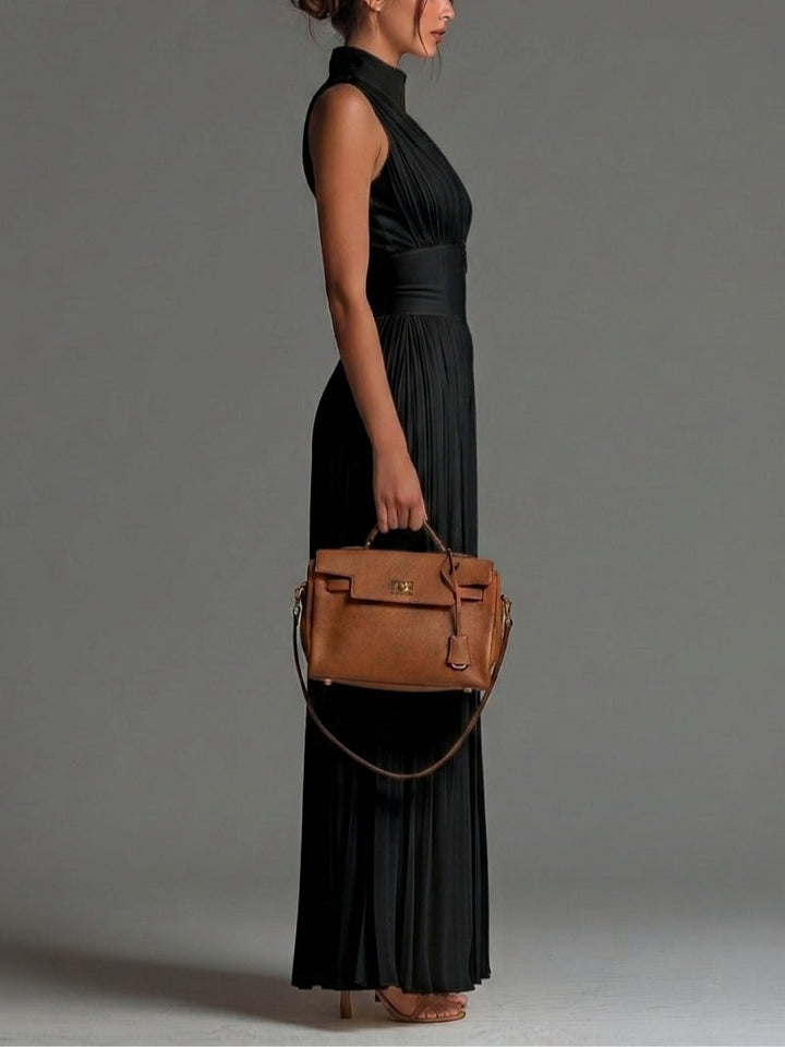 Eva | Women's Deep V-Neck Sleeveless Pleated Wide-Leg Jumpsuit
