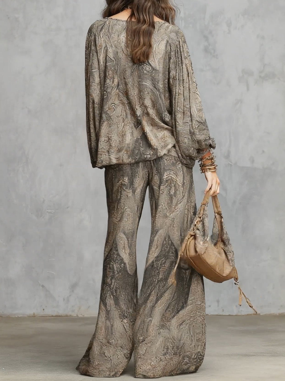 Camila | Women's Lantern-Sleeve Paisley Wide-Leg Two-Piece Set