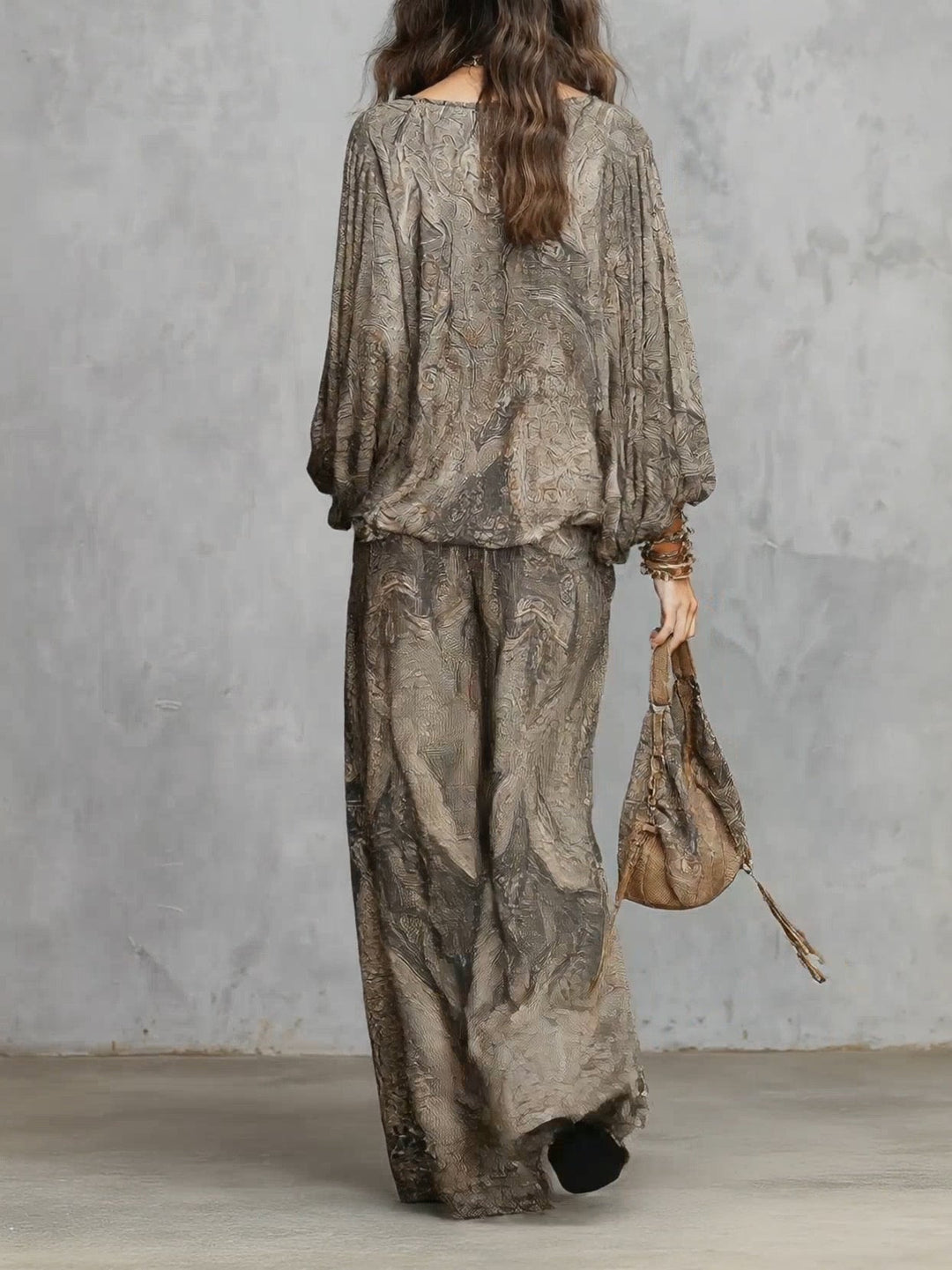 Camila | Women's Lantern-Sleeve Paisley Wide-Leg Two-Piece Set