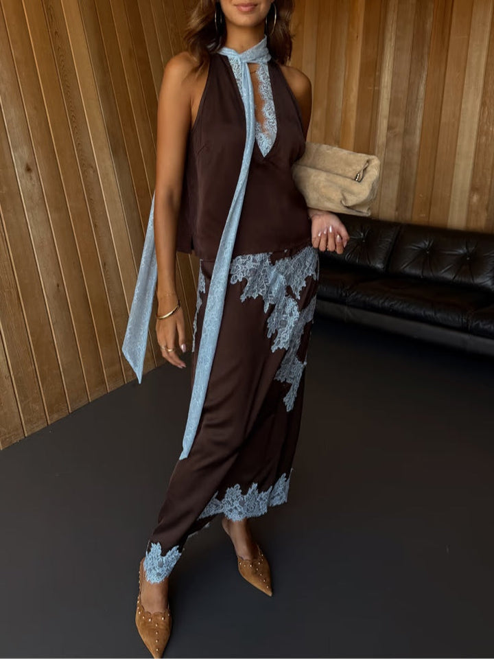 Avalon | Women's Lace Panel Top and Skirt Set