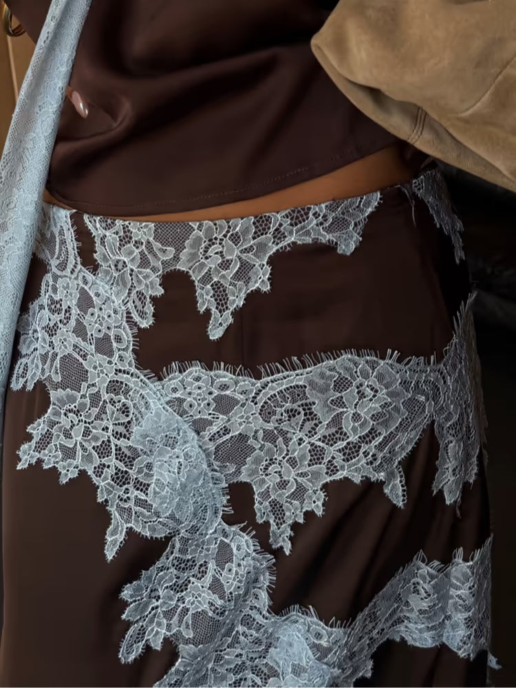 Avalon | Women's Lace Panel Top and Skirt Set