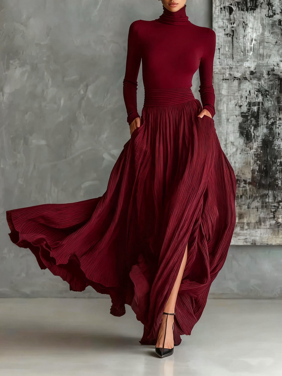 Alison | Women's Turtleneck and Pleated Skirt Set