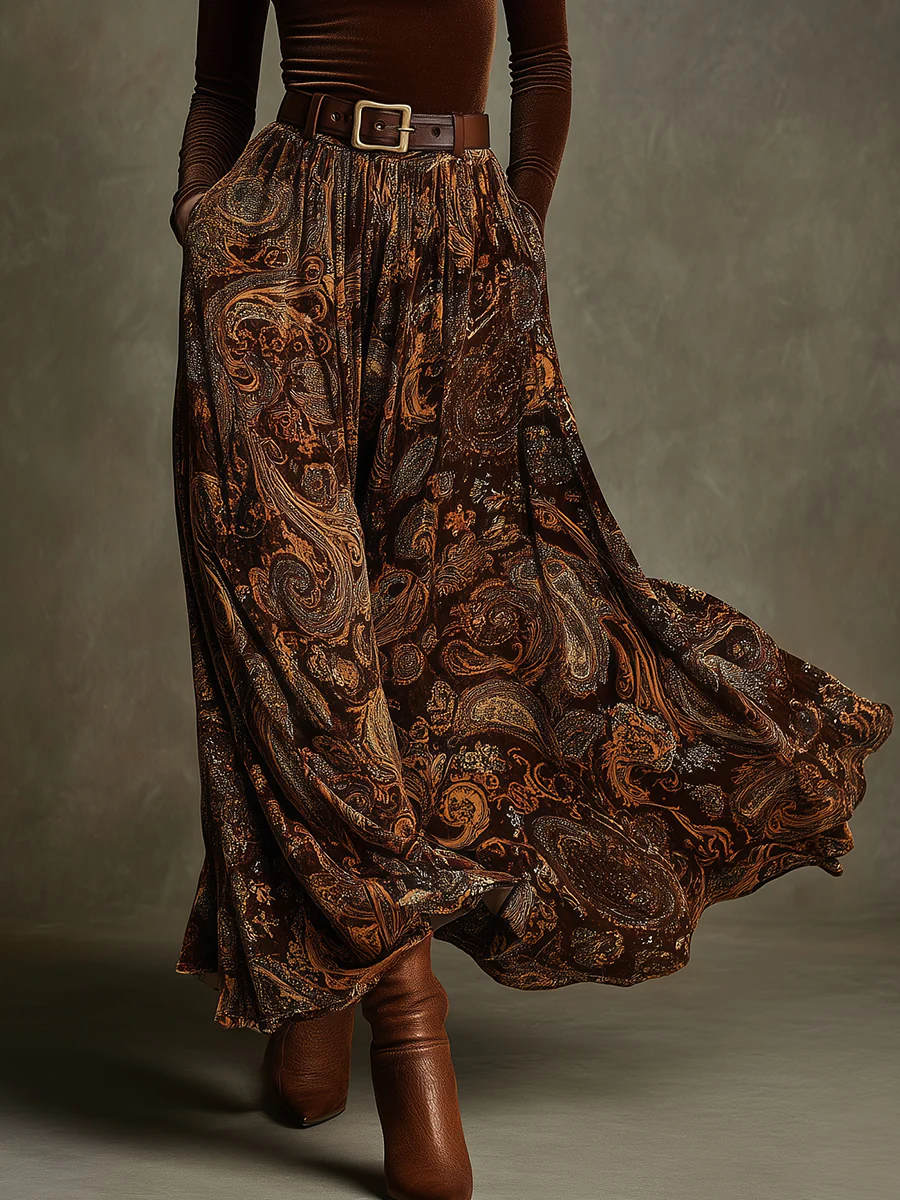 Penelope | Women's Velvet Top and Paisley Maxi Skirt Set