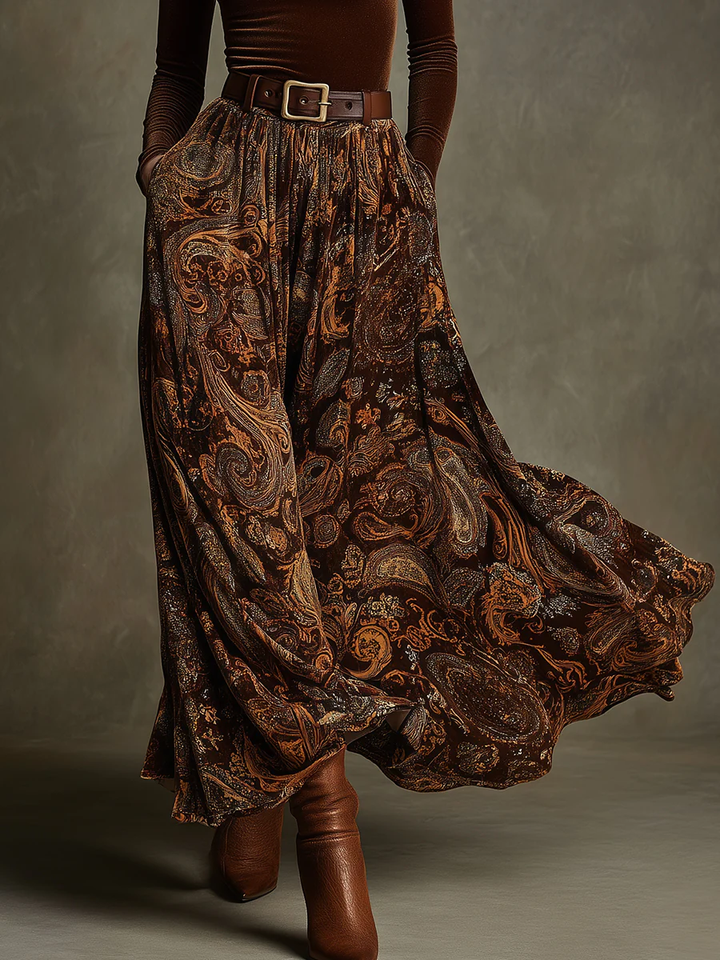 Penelope | Women's Velvet Top and Paisley Maxi Skirt Set