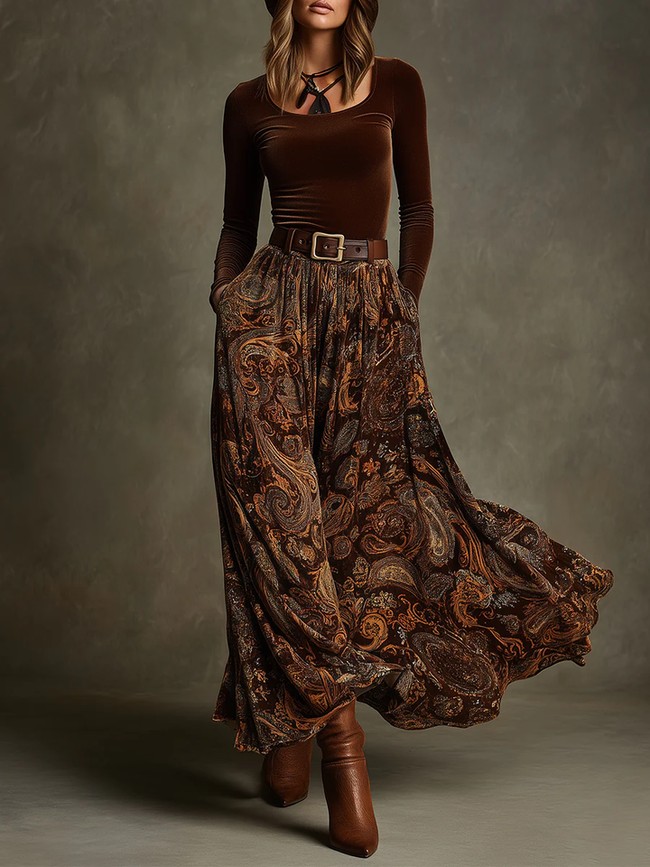 Penelope | Women's Velvet Top and Paisley Maxi Skirt Set