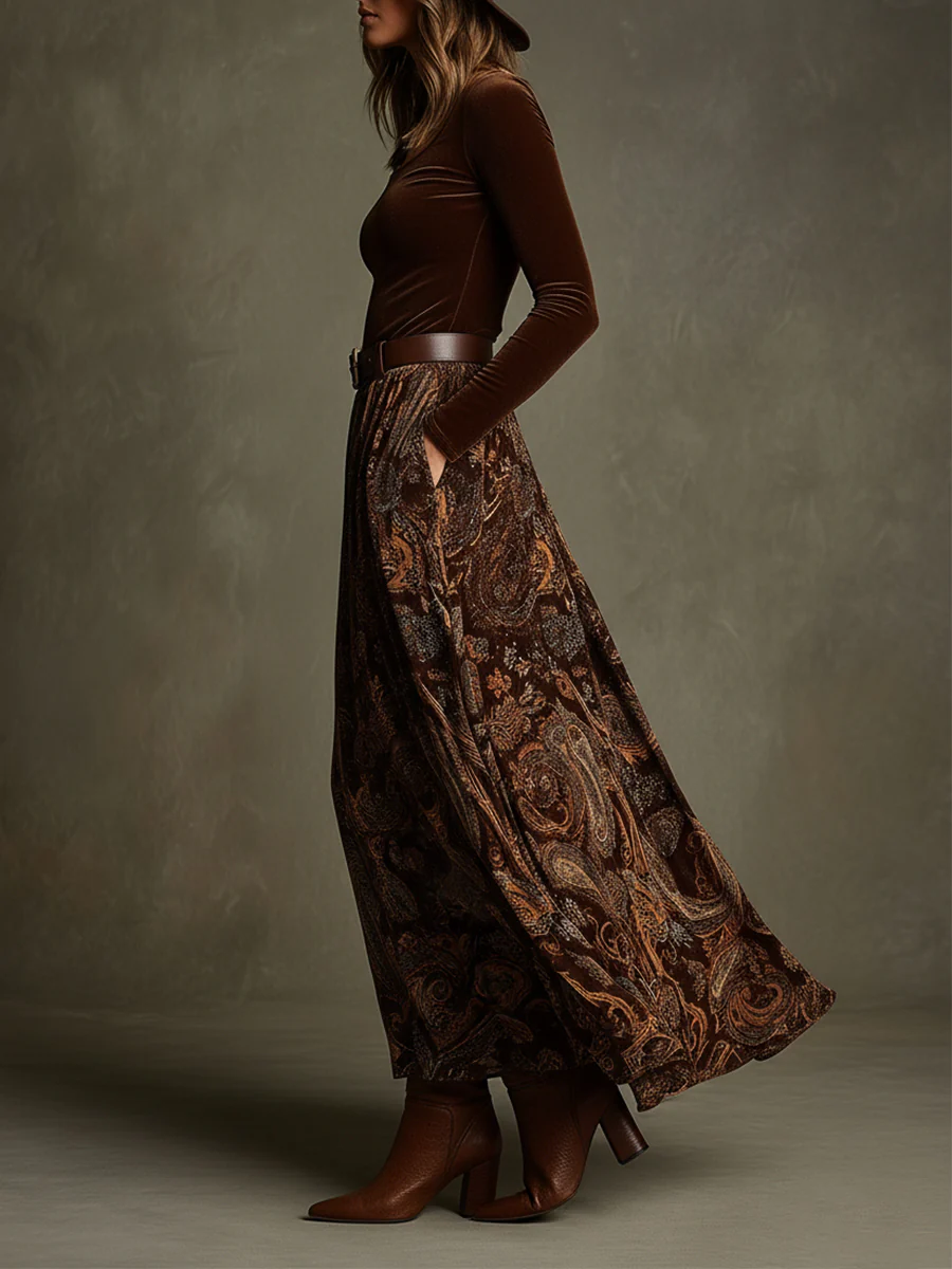 Penelope | Women's Velvet Top and Paisley Maxi Skirt Set