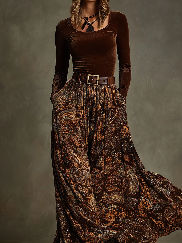Penelope | Women's Velvet Top and Paisley Maxi Skirt Set