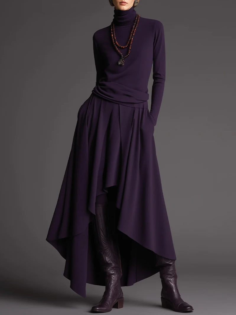 Aria | Women's Turtleneck Top and Asymmetrical Skirt Set