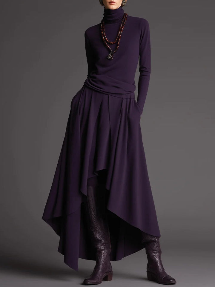 Aria | Women's Turtleneck Top and Asymmetrical Skirt Set