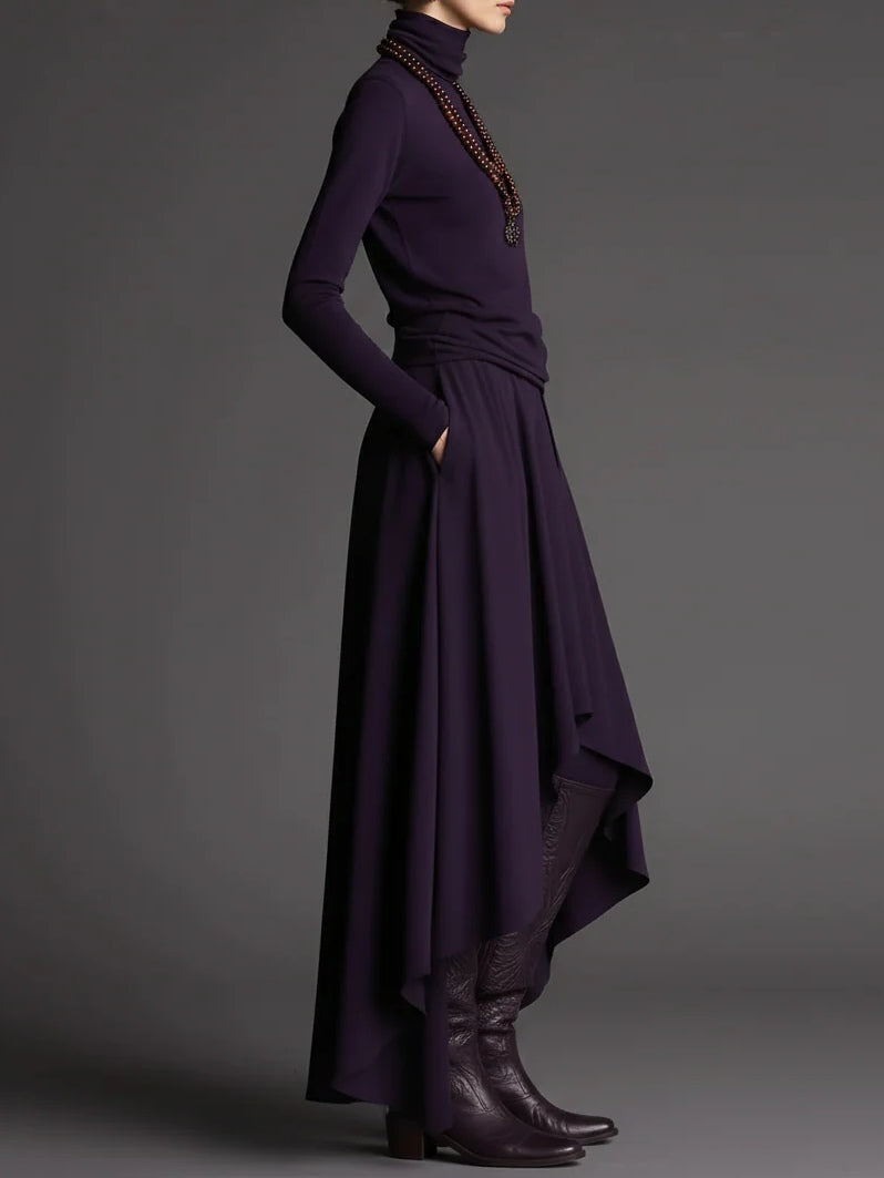 Aria | Women's Turtleneck Top and Asymmetrical Skirt Set
