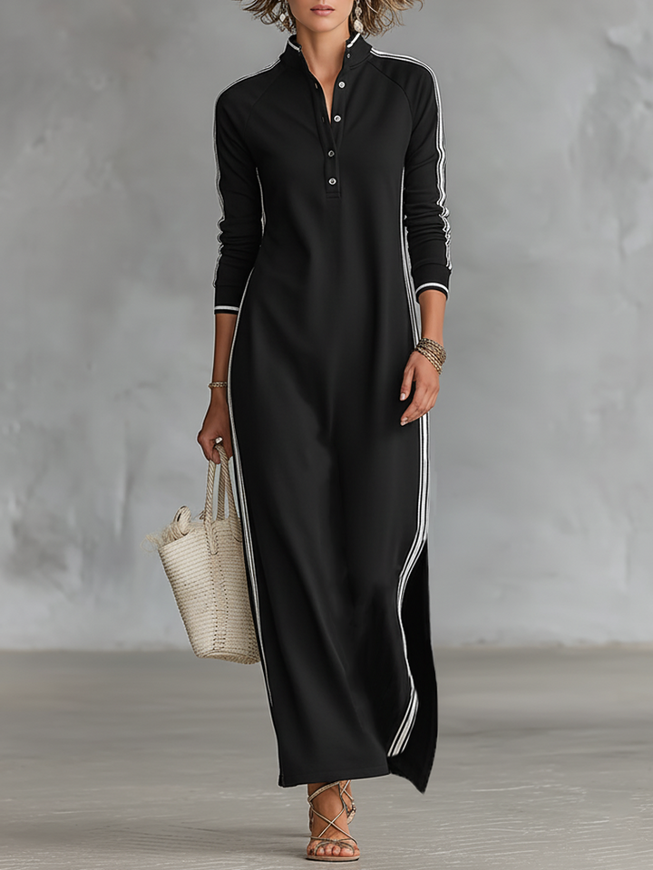 Harper | Women's Button-Down Collar Sweatshirt Maxi Dress
