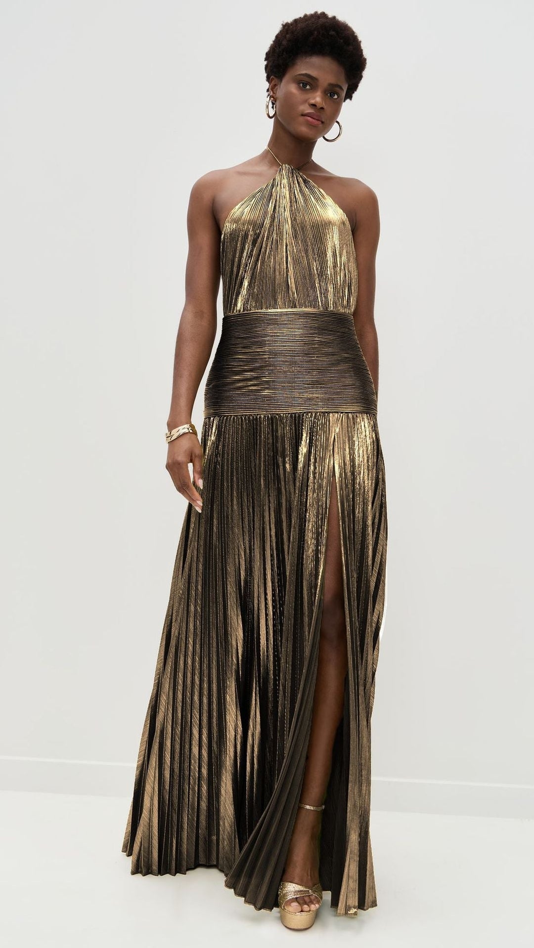 Vera | Women's Metallic Pleated Halter Gown