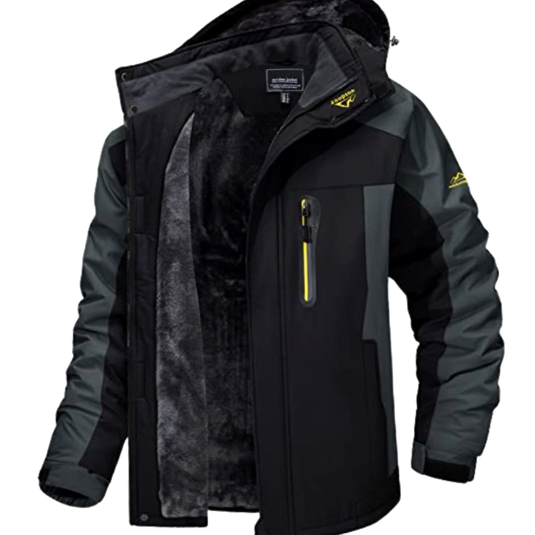 Men's Fleece-Lined Windproof Hooded Heavy-Duty Winter Jacket - Black