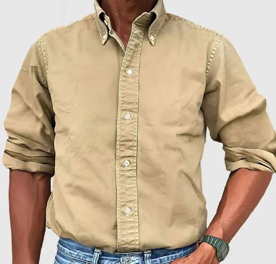 Men's Relaxed-Fit Long-Sleeve Casual Button-Up Shirt - Khaki
