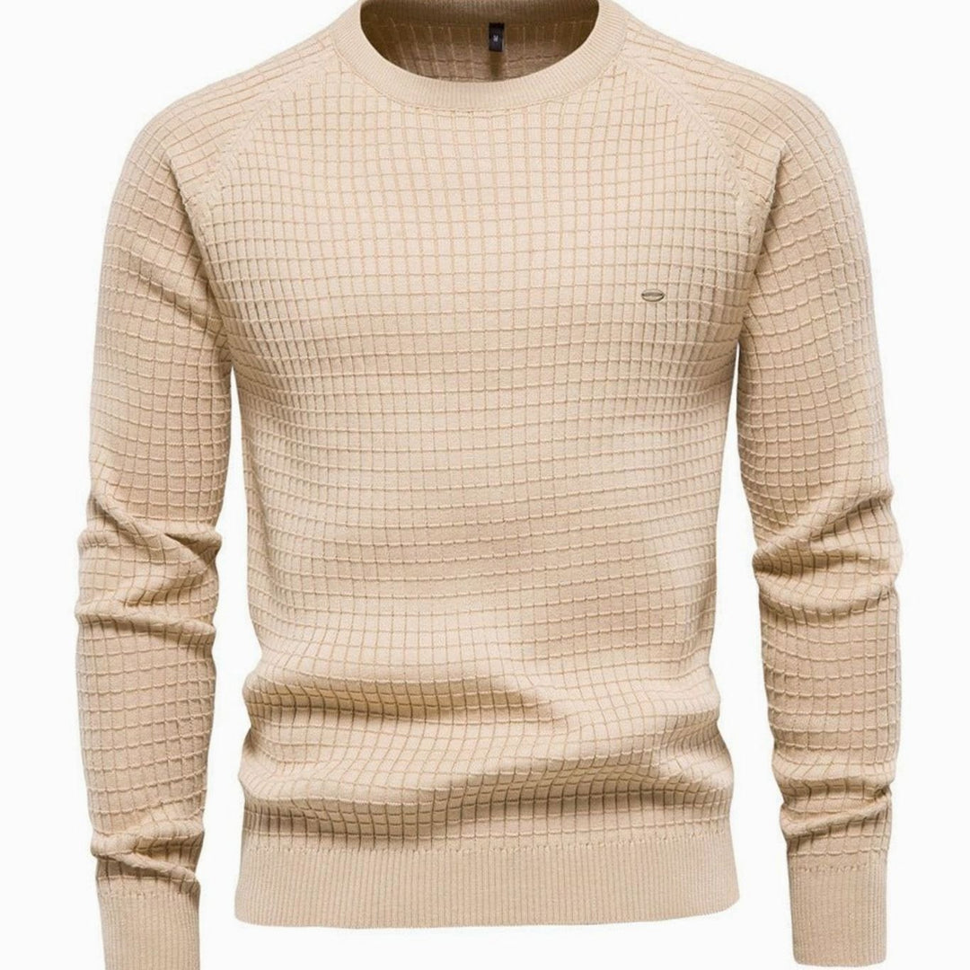 Men's Waffle-Knit Crewneck Casual Sweater Raglan Pullover - Beige