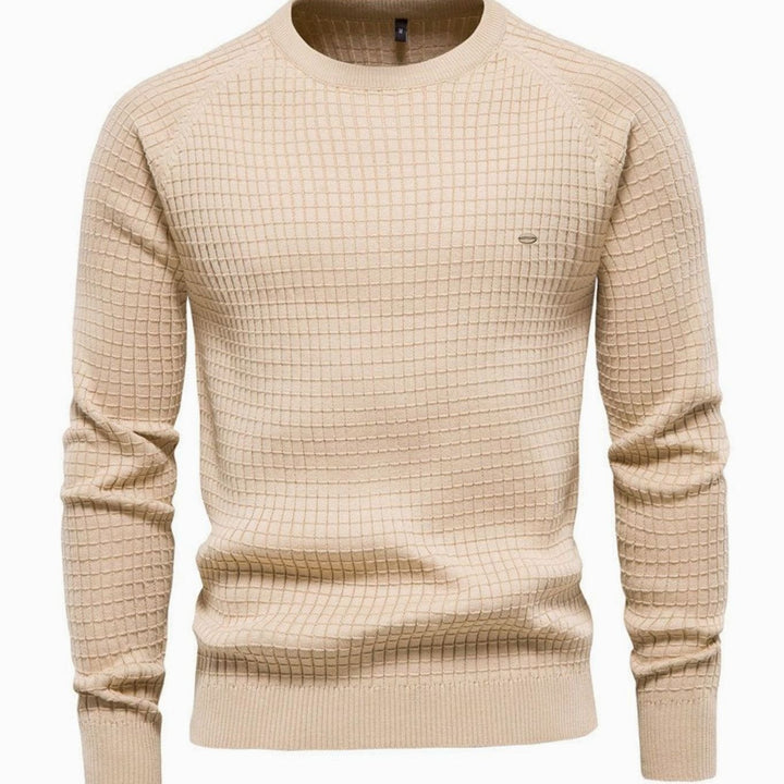 Men's Waffle-Knit Crewneck Casual Sweater Raglan Pullover - Beige