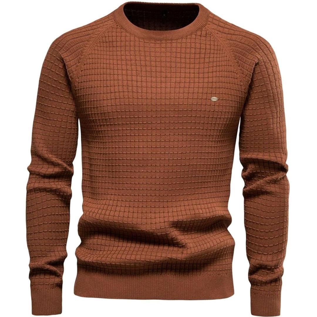 Men's Waffle-Knit Crewneck Casual Sweater Raglan Pullover - Brown